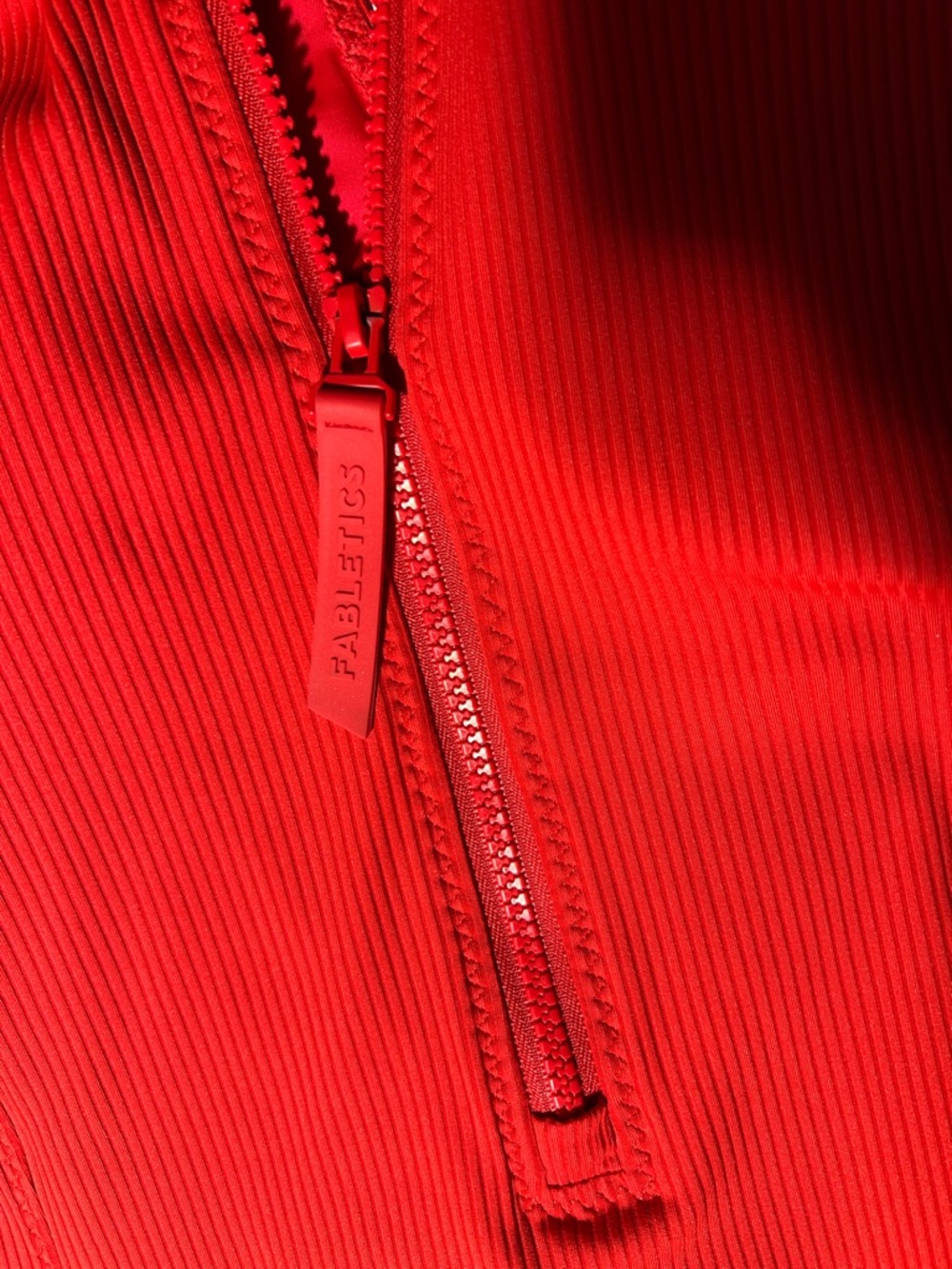 Fabletics Bright Red Ribbed Zip-Front One-Piece Swimsuit - Picture 4 of 9